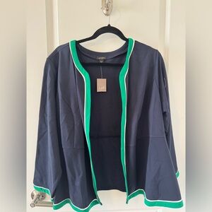 J. Jill Women's Open Front Blazer in Navy with Green Trim